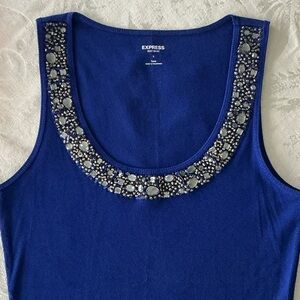 Express Royal Blue Embellished Tank Top